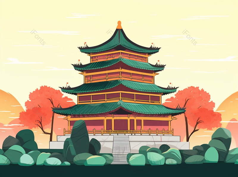 古建筑国潮中国风建筑插画背景,插画/手绘图,插画/手绘图库,插画/手绘图下载,插画/手绘